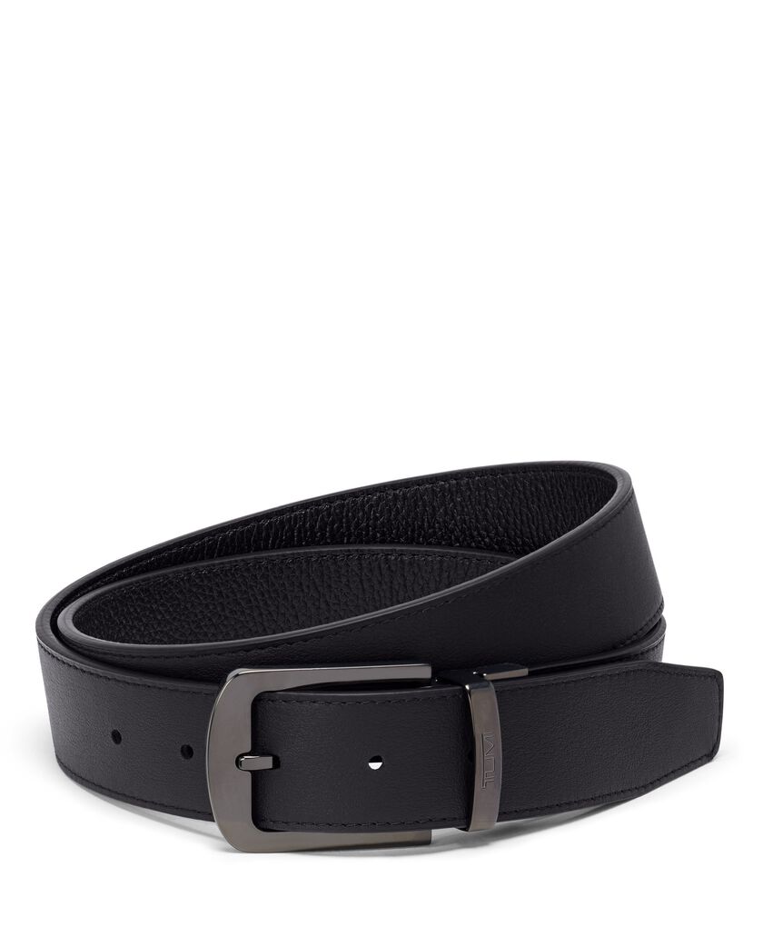 TUMI BELTS Rounded Rectangle Reversible Pebbled To Smooth Leather Belt 35mm  hi-res | TUMI
